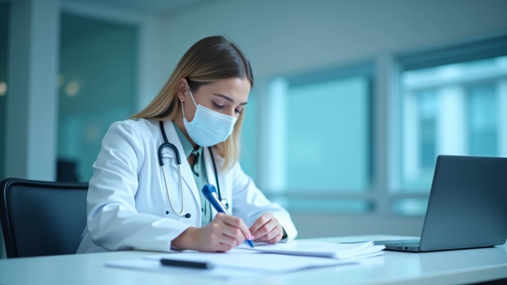 Doktor ve AI algoritması ile ortak karar verme süreci, hasta dosyaları ve ekran görseli